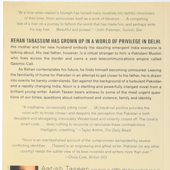 NOON a novel by Aatish Taseer - Fictional Novel - 298 Pages - Picture 2 of 3